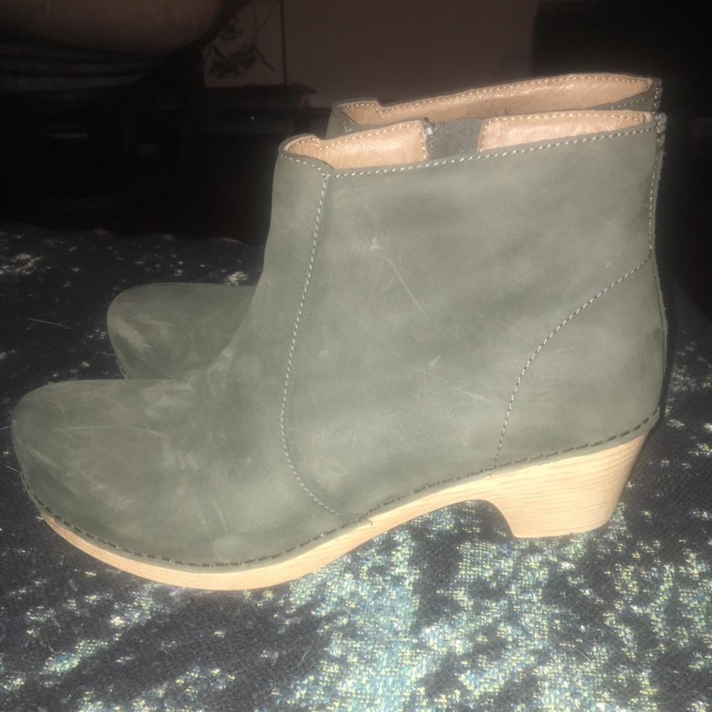 Dansko Nubuck Olive Green Ankle Booties